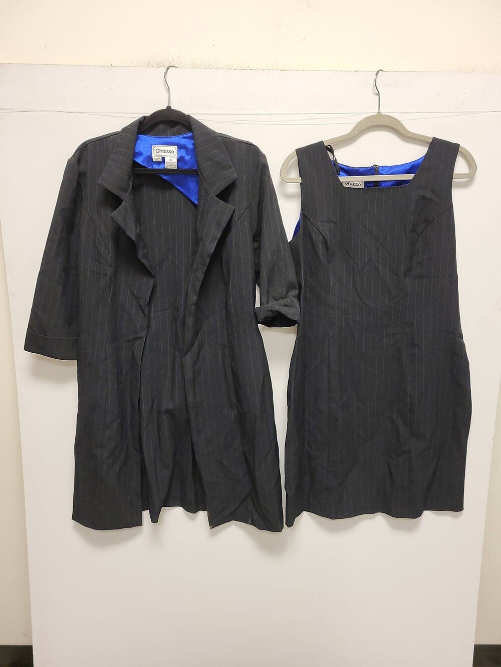 Chiasso Dress Suit Size 14 Black Pinstripe Blazer Dress Set Career Office